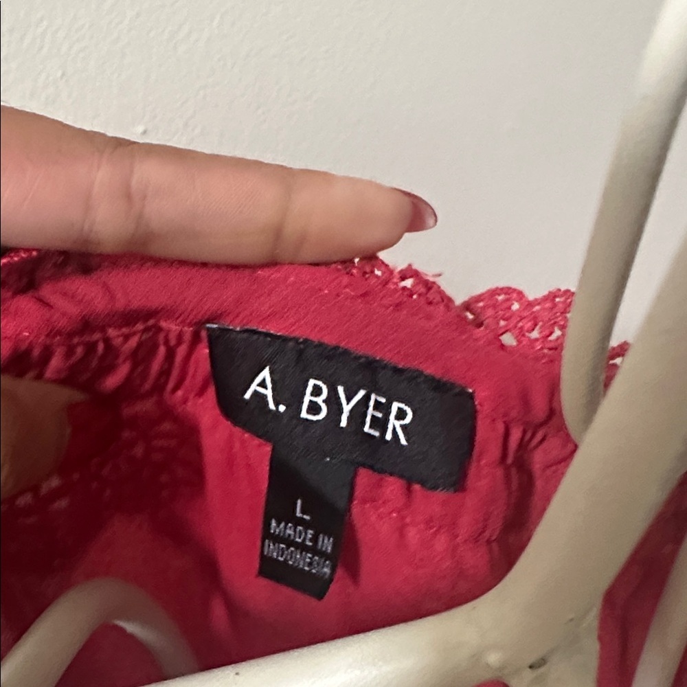 A. Byer Vibrant Red Lace-Trimmed Top - Picture 3 of 4